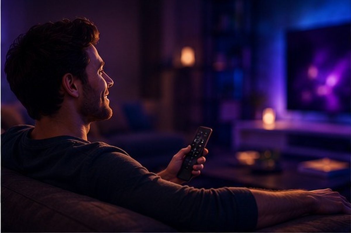 Personne satisfaite regardant la télévision avec Xenon IPTV